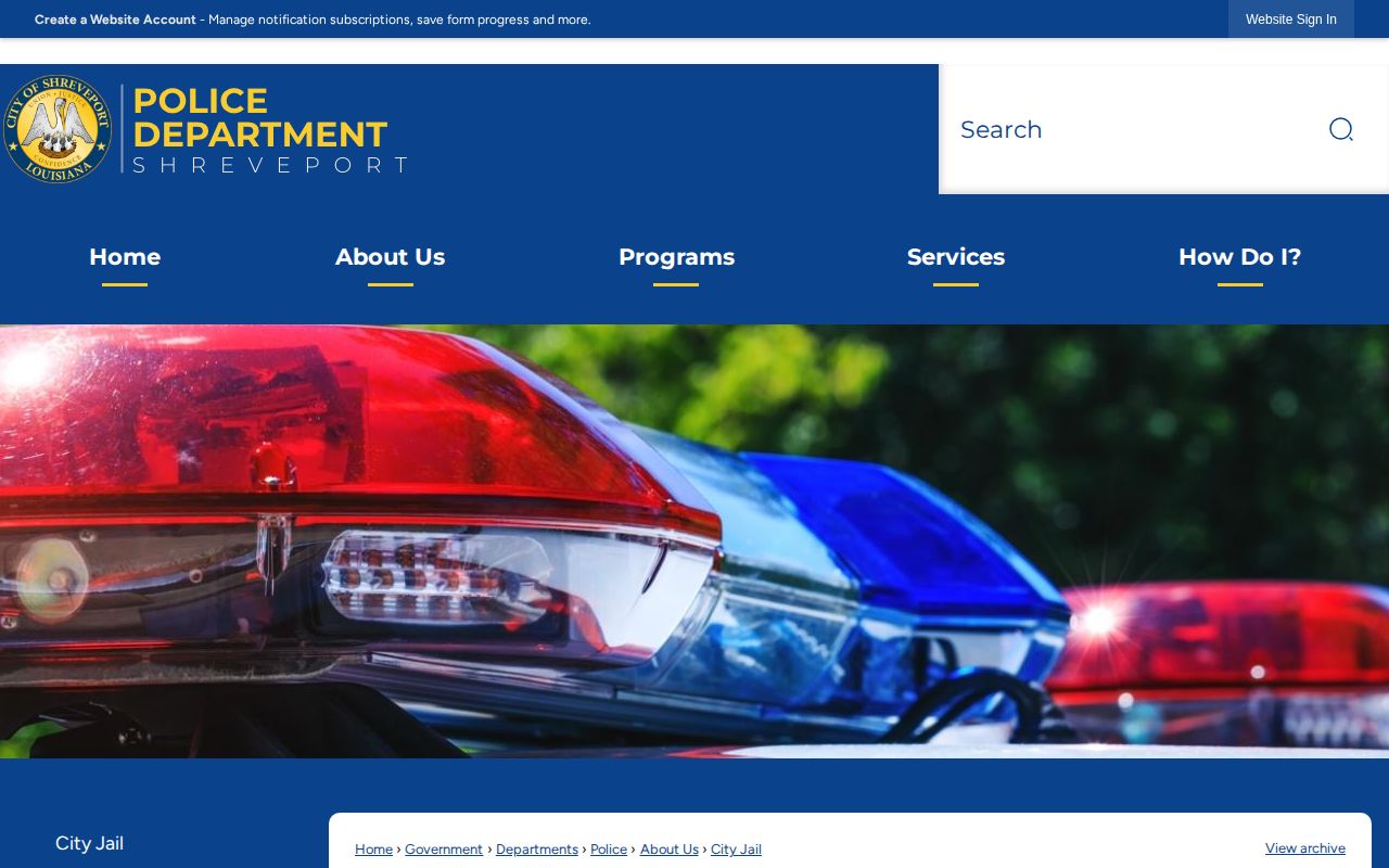Shreveport City Jail page with daily inmate booking report links